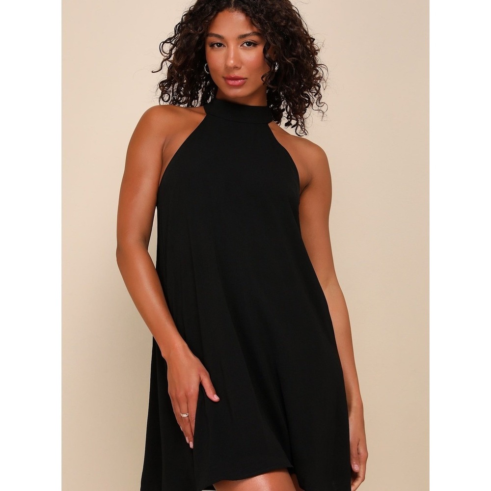 Lulus‎ Love of Mine Black High Halter Neck Sleeveless Shift Mini Dress Size XS